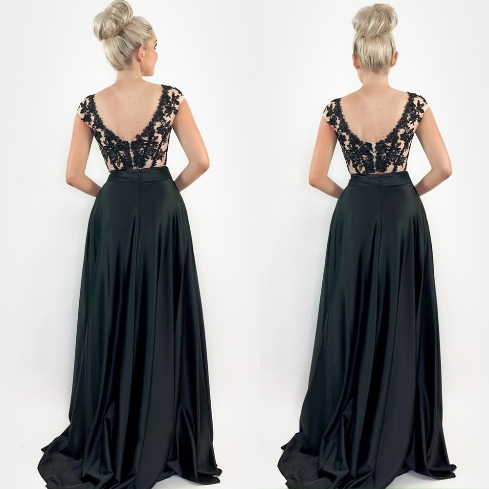 Black Lace Aline Prom Pageant Dress - Picture 5 of 8